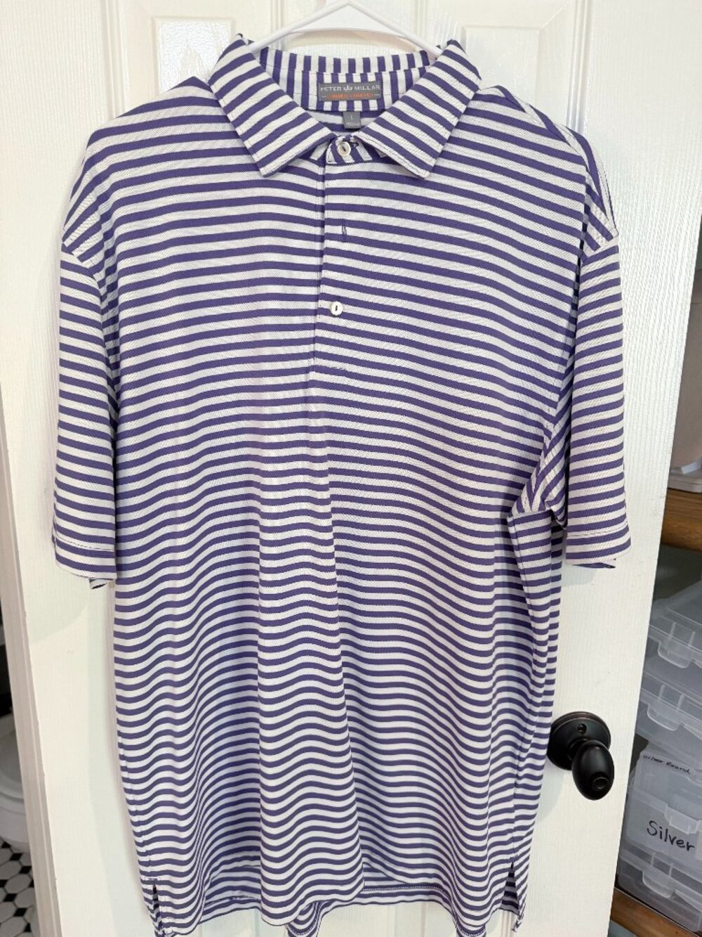 Peter Millar Polo-Purple/White Stripe-Size Large